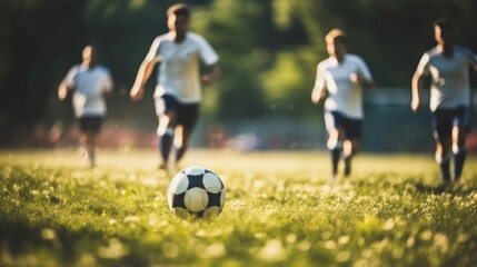 Obraz na płótnie Canvas Team of soccer players playing soccer in soccer field.