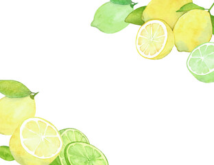 レモンとライムの水彩背景フレーム