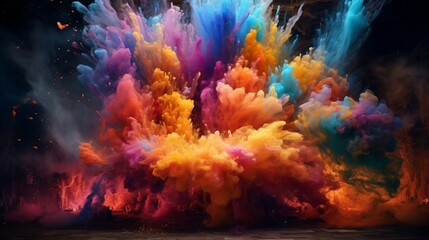 Create a captivating AI-generated masterpiece that captures the essence of a colorful explosion, as seen through the lens of a professional camera.