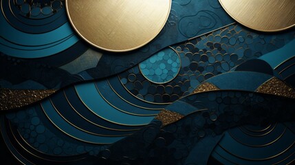 Abstract Blue and Gold Luxurious Sphere Tile Graphic Background