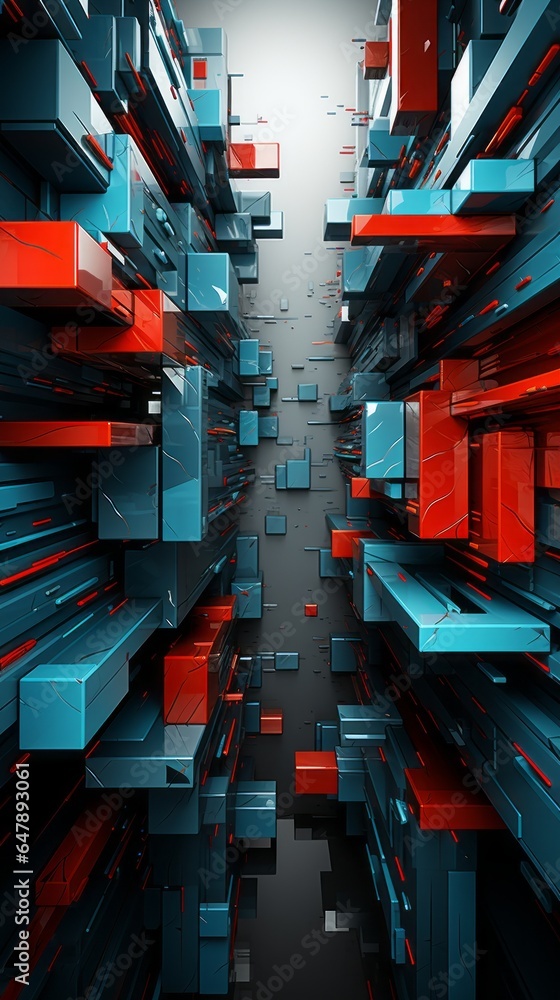 Wall mural an abstract geometric background in red and blue. generative ai.