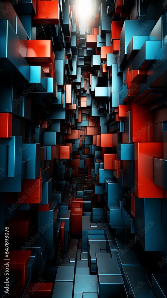 Wall mural an abstract geometric background in red and blue. generative ai.