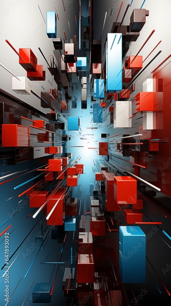 Wall mural an abstract geometric background in red and blue. generative ai.