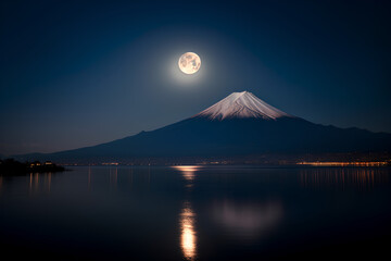 満月と富士山