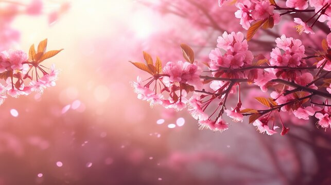 potrait branches with pink flowers AI generated image