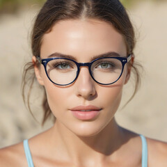 Fototapeta premium Close-up face. Portrait of a beautiful woman looking straight ahead. Stunning model.