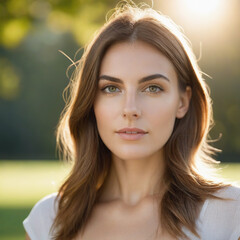 Fototapeta premium Close-up face. Portrait of a beautiful woman looking straight ahead. Stunning model.