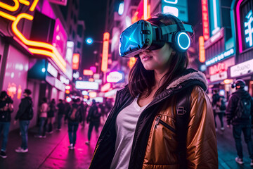 A teenager wears VR headset exploring metaverse