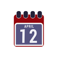 Calendar displaying page of the day 12 (twelfth) of the April - Day 12 of the month. Illustration