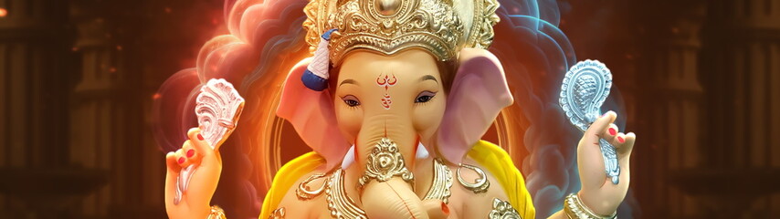 Ganesh Illustration of colorful hindu lord Ganesha on decorative background- Graphical poster modern art 3D wallpaper