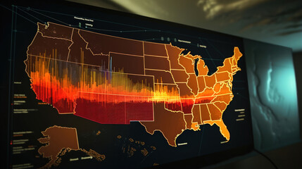 US Map with Geospatial Data and Satellite Connections