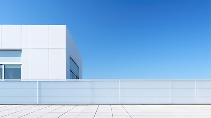 Fototapeta na wymiar Minimalist building facade featuring sleek lines and geometric shapes, set against a clear sky