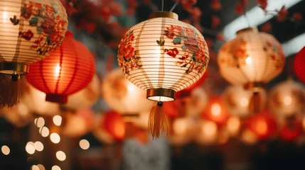 Crédence de cuisine en verre imprimé Pékin Close up crowded chinese new year lamp lantern