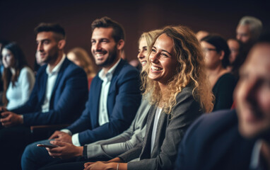 Business people, managers laughing on a meeting. Generative AI