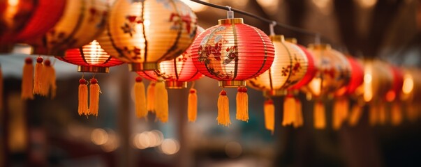 Close up crowded chinese new year lamp lantern