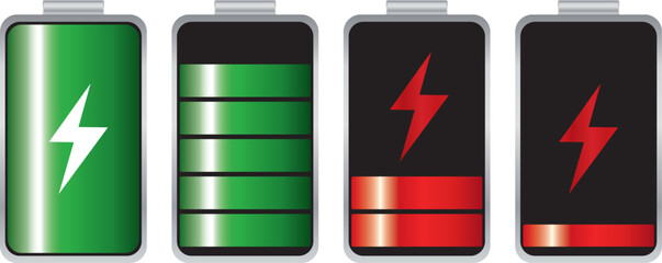 battery icon Charged Battery Smartphone  Gradient Discharged And Fully - Vector Isolated On White Background Premium Quality Vector set isolated