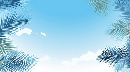 Fototapeta na wymiar background Tropical palm leaves against blue sky 