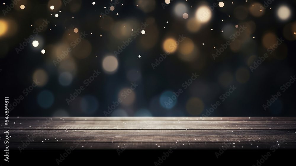 Aufkleber empty black table on blurred gently bokeh background