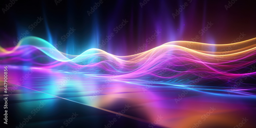Poster abstract background with colorful glowing neon moving high speed line and wave and bokeh lights hori