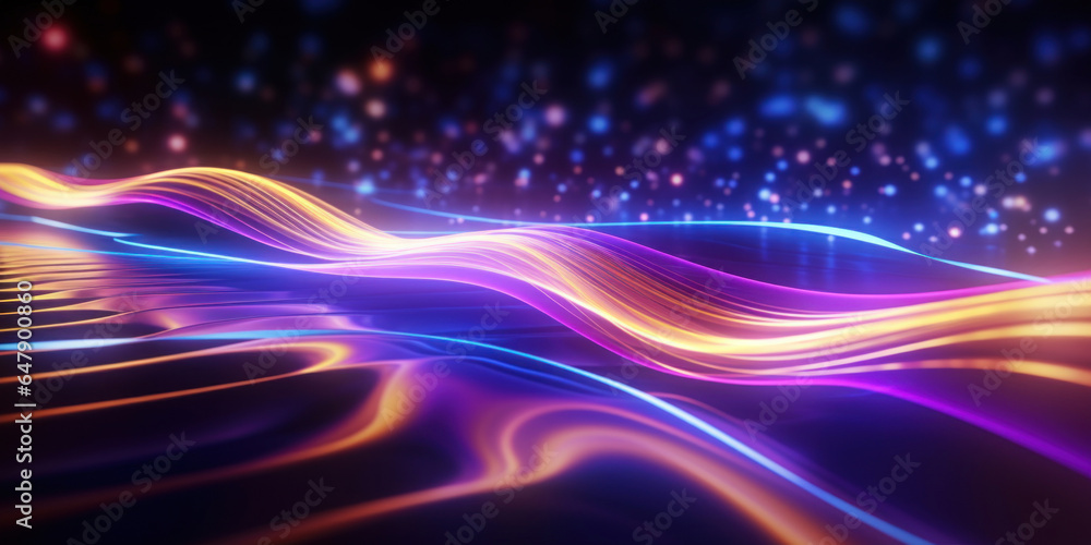 Poster abstract background with colorful glowing neon moving high speed line and wave and bokeh lights hori