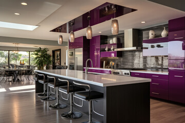 A Contemporary Culinary Haven: A Modern Kitchen with Luxurious Plum Color Accents