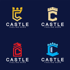 Letter c castle logo icon design template
