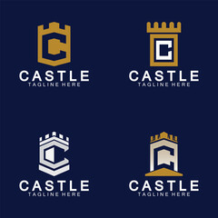 Letter c castle logo icon design template
