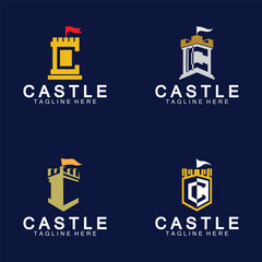 Letter c castle logo icon design template