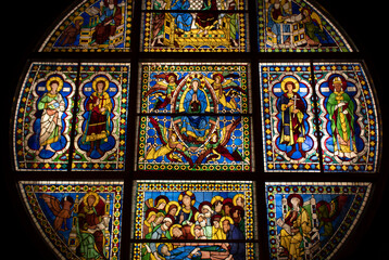 historical stained glass window in church