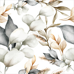 elegant vintage leaves watercolor seamless pattern