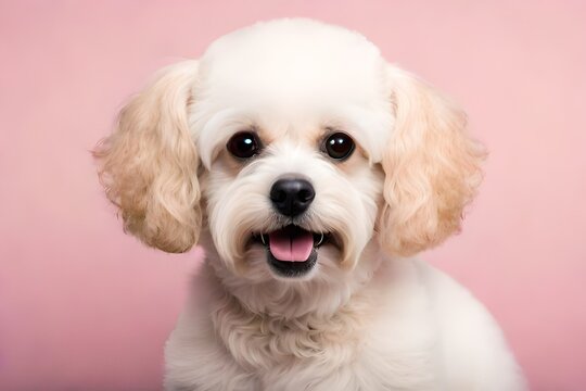 cute fluffy poodle puppy portrait in adorable barbie style