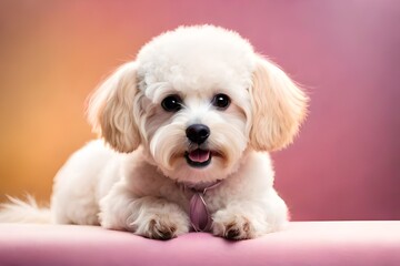 Obraz premium cute fluffy poodle puppy portrait in adorable barbie style
