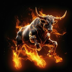 Burning bull in the fire - obrazy, fototapety, plakaty