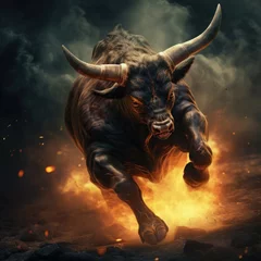 Selbstklebende Fototapeten Burning bull in the fire © Virtual Art Studio