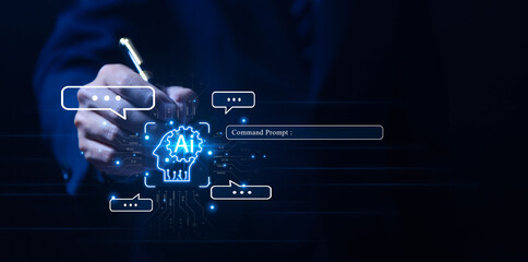 ai chat digital technology, business communication, and development of smart robot conversation, bot artificial intelligence open for  customer, concept command prompt chatbot generates information