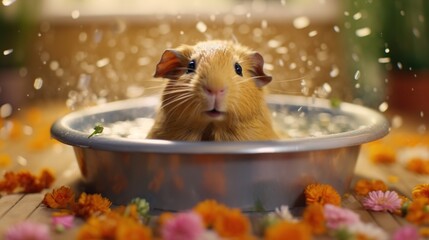 guinea pig enjoying relaxing bath Generative AI - obrazy, fototapety, plakaty