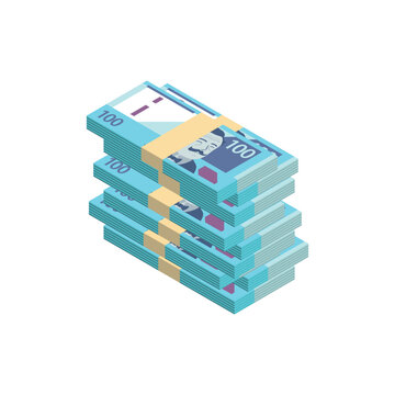 Grandes fajos de billetes de 100 soles apilados. 100 Soles Peruanos Ilustraci&oacute;n Vectorial. Dibujo Isom&eacute;trico.