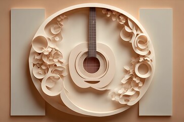 abstract guitar in a circle paper art style ai generated
