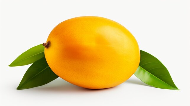 Create a high-definition image of a succulent mango, perfectly ripe, on an isolated white background.
