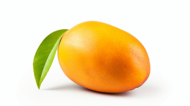 Create a high-definition image of a succulent mango, perfectly ripe, on an isolated white background.