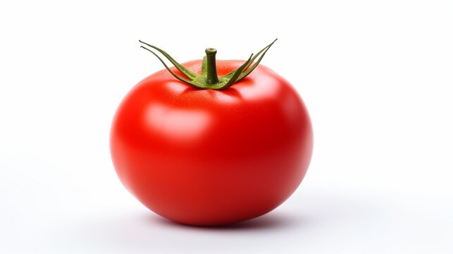 Create a stunning HD image of a ripe red tomato on an isolated white background.