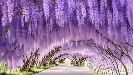 great wisteria flower tunnel arch with nice color