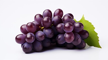 Generate an image of a perfectly ripened bunch of grapes, showcasing their deep purple hue against...