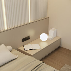 White bedroom interior design, earth tones design. 3d rendering