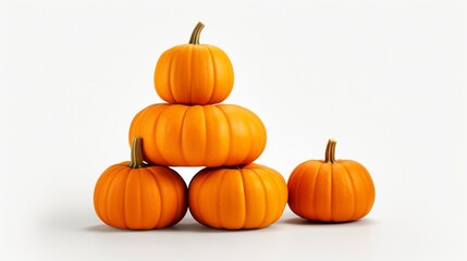 Produce a lifelike representation of a stack of orange pumpkins on a white isolated canvas.