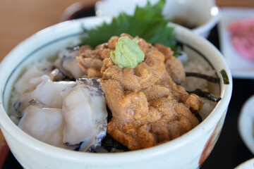ウニとアワビの丼