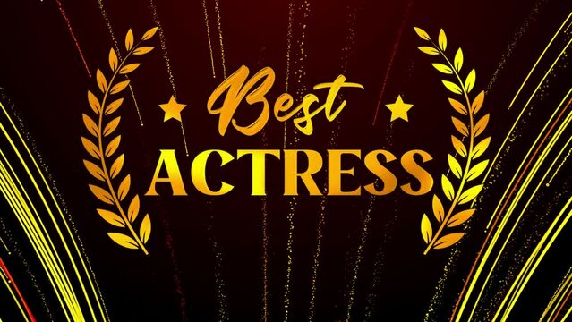Luxury Festive Motion View Golden Yellow Red Shiny Best Actress Laurel Wreath Label With Curved Magic Comet Trail Sparkling Particles Background