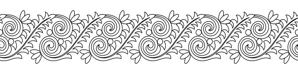 border of flowers and leaves Decorate the edges of paper, black lines, cloth, carpet