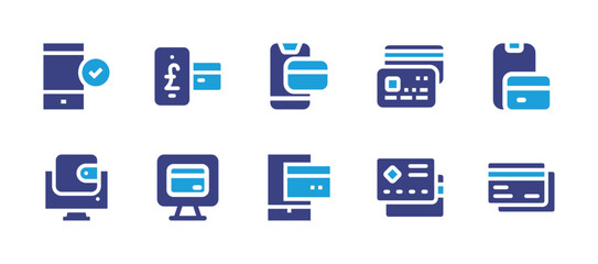 Payment icon set. Duotone color. Vector illustration. Containing online payment, mobile payment, payment, digital banking, online wallet, credit card.