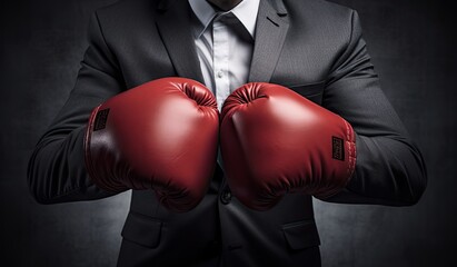 Businessman wearing boxing gloves - obrazy, fototapety, plakaty